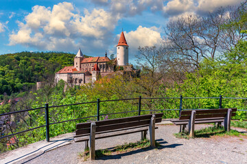 Aerial view of castle Krivoklat in Czech republic, Europe. Famous Czech medieval castle of...