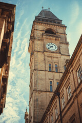 Vertical photo shot of the Wakefield Town Hall clock tower, United Kingdom. 