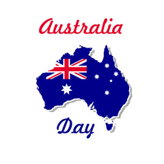 Happy Australia day concept and template. 26 january - national Australian holiday and vacation. Map of Australia with flag. Vector illustration.	