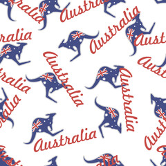 Vector seamless flat pattern of Australia and kangaroo. 26 january - national Australian holiday and a vacation. Australian concept. Design for web page, fabric, wallpaper, textile, flyers, brochures.