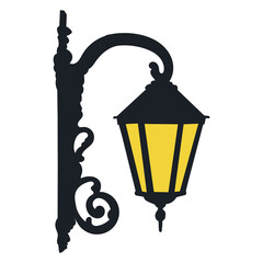 decorative, street, wall lamp, silhouette isolated, vector
