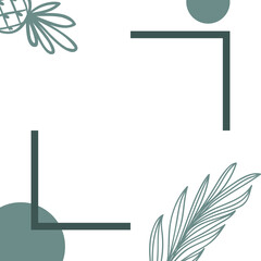 summertime square background with pineapple and palm lineart. minimal color of blank board background for social media feed.