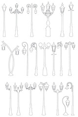 set of street lamp, sketch in isolation, vector