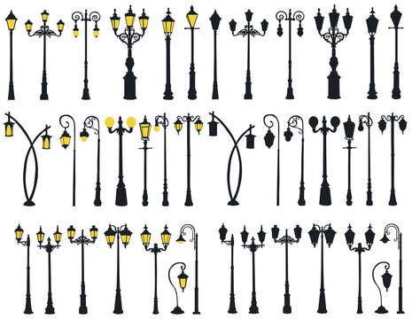 set of street lamp, silhouette