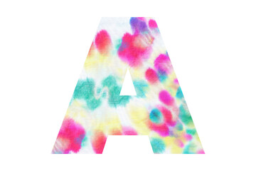 Initial letter A with abstract hand-painted tie dye texture