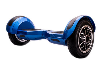 Self-balancing two-wheeled board or hoverboard scooter isolated on white background. Gyroboard: blue gyroboard on white background. New movement
