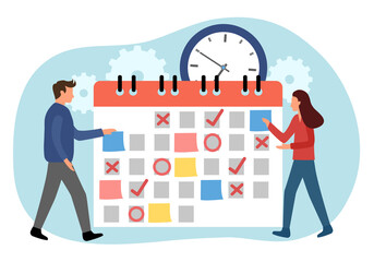Planning schedule concept vector illustration. Time management. Check schedule and appointment in job calendar.