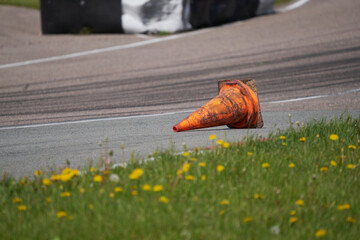 An image of cautions on asphalt road