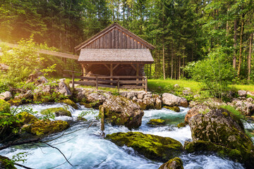 The Gollinger Mill at the Gollinger Waterfall in Golling, Salzburg, Austria. An old water mill near Gollinger waterfall south of Salzburg. © daliu
