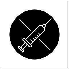 Syringe glyph icon. Vaccination refusal. Stop sharing vaccine.No vaccinations concept.Filled flat sign. Isolated silhouette vector illustration