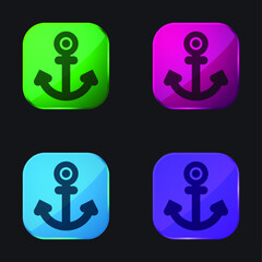 Anchor Tattoo four color glass button icon