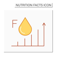 Fat content color icon. Energy value. High level fats. Nutrition facts. Nutrient supplements. Nutrient composition.Isolated vector illustration