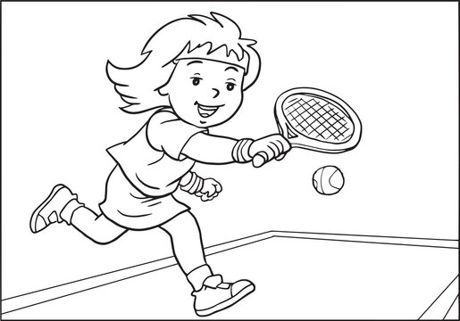 Cute little child playing tennis on a white background Stock Vector | Adobe  Stock