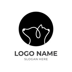 dog cat logo design with flat black color style