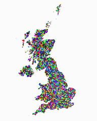 The silhouette of the United Kingdom of Britain composed of colorful squares to illustrate diversity - 3d illustration