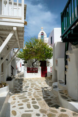 Greek Mykonos street on Mykonos island, Greece