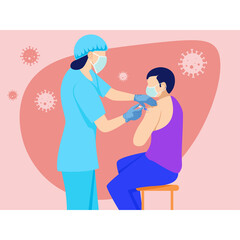 Female doctor giving Corona vaccine to man