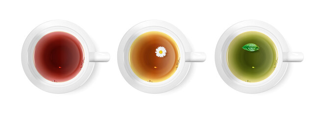 Realistic Detailed 3d Different Cup Tea Set. Vector
