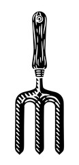 Garden Tool Gardening Hand Fork Woodcut Vintage