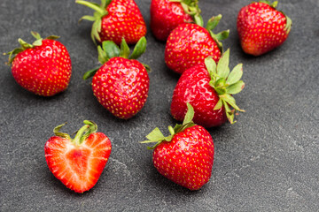 Ripe strawberries on table