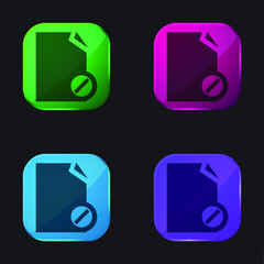 Block File Symbol four color glass button icon