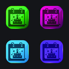 Birthday four color glass button icon