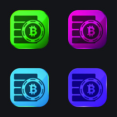 Bitcoin Symbol four color glass button icon