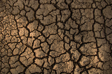 Closeup weathered texture and background of arid cracked ground. Broken dried mud from arid...