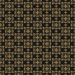 Background pattern with simple mosaic ornament on a black background, wallpaper. Seamless pattern, texture