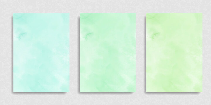 Set of mint green salad gradient watercolor vector background. Hand drawn aquarelle texture. Light green background