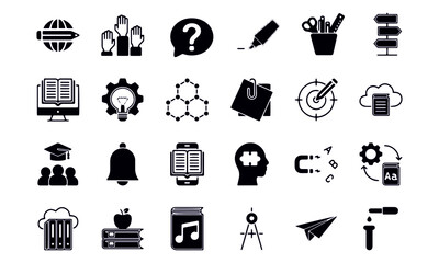 E-learning, online education elements - minimal thin line web icon set. Outline icons collection. Simple vector illustration