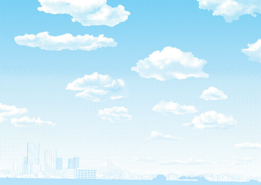 街並みと空と雲の背景素材