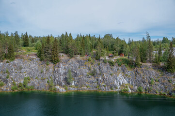 Panoramic view of the Ruskeala mountain park in the Republic of Karelia