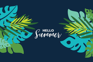 Summer vector design abstract tropical leaves background.