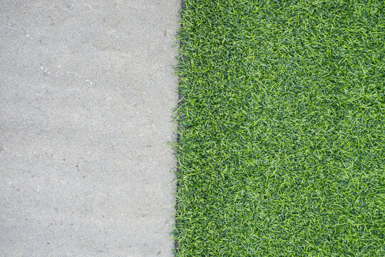 Green grass on cement pathway exterior decoration