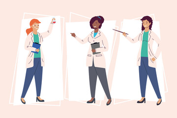 Fototapeta premium three laboratory female workers