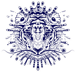 Tiger head abstract drawing mandala. 2022 year of water tiger to chinese calendar zodiac sign