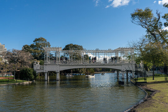 Buenos Aires, Argentina, june 20 of 2021. Bridge in the park called Bosques de Palermo or Rosedal in the center of the city.