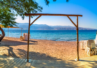 Obraz na płótnie Canvas Entrance to swimming and water sport activities area in the Red Sea, Middle East