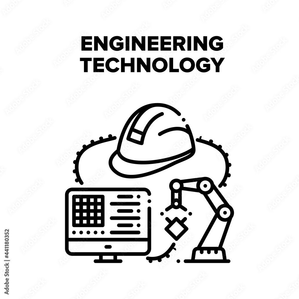 Poster engineering technology system vector icon concept. developing and programming robotic arm engineerin