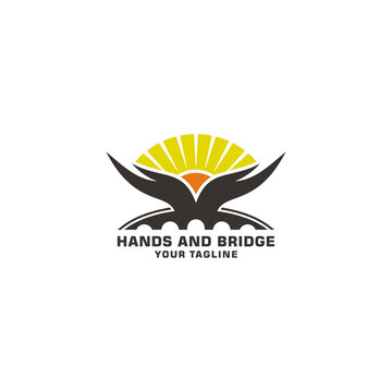 BRIDGE AND HUMAN HANDS VECTOR LOGO AS A SYMBOL OF PRAYER AND HOPE TO BE GIVEN AND ASK FOR HOPE