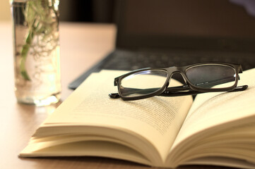 Book glass computer laptop table office