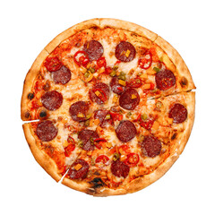 isolated pepeproni pizza with jalapeno on white background