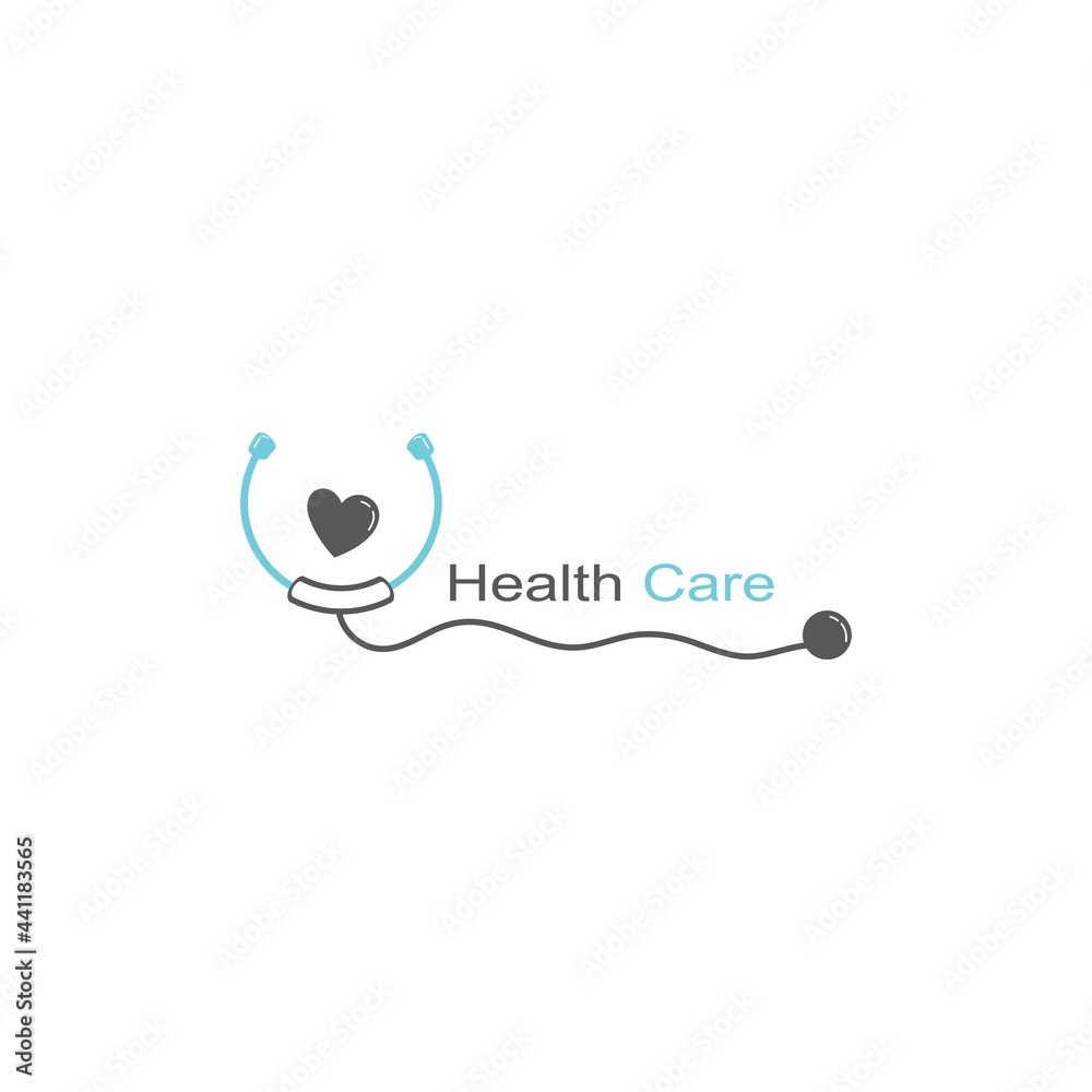 Wall mural Medical health vector health logo with cross and stethoscope icon symbol.