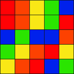Formas geométricas em quadrados coloridos na forma de um cubo mágico.