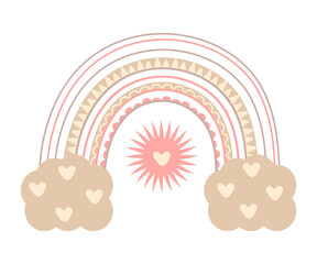Boho cute rainbow vector in pastel colors. Baby absract rainbows