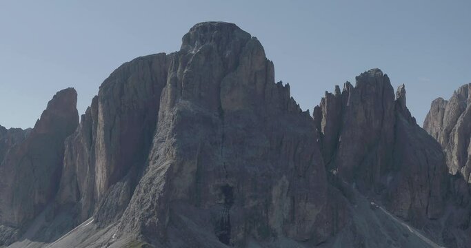 Aerial footage drone view of Passo Sella Dolomites mountain in Italy // no video editin