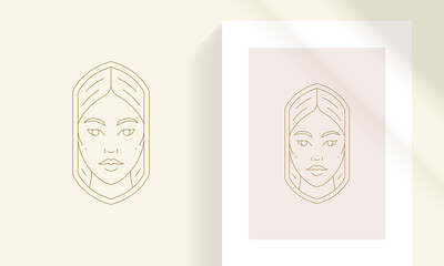 Beauty female portrait with hairs line art style vector illustration.