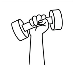 Hand grasping dumbbell vector illustration, fitness logo template on white background. color editable