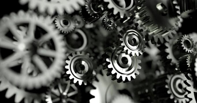 3D Rendering metal gear wheel spinning rotation, for teamwork success and technology concept, with a depth of fie